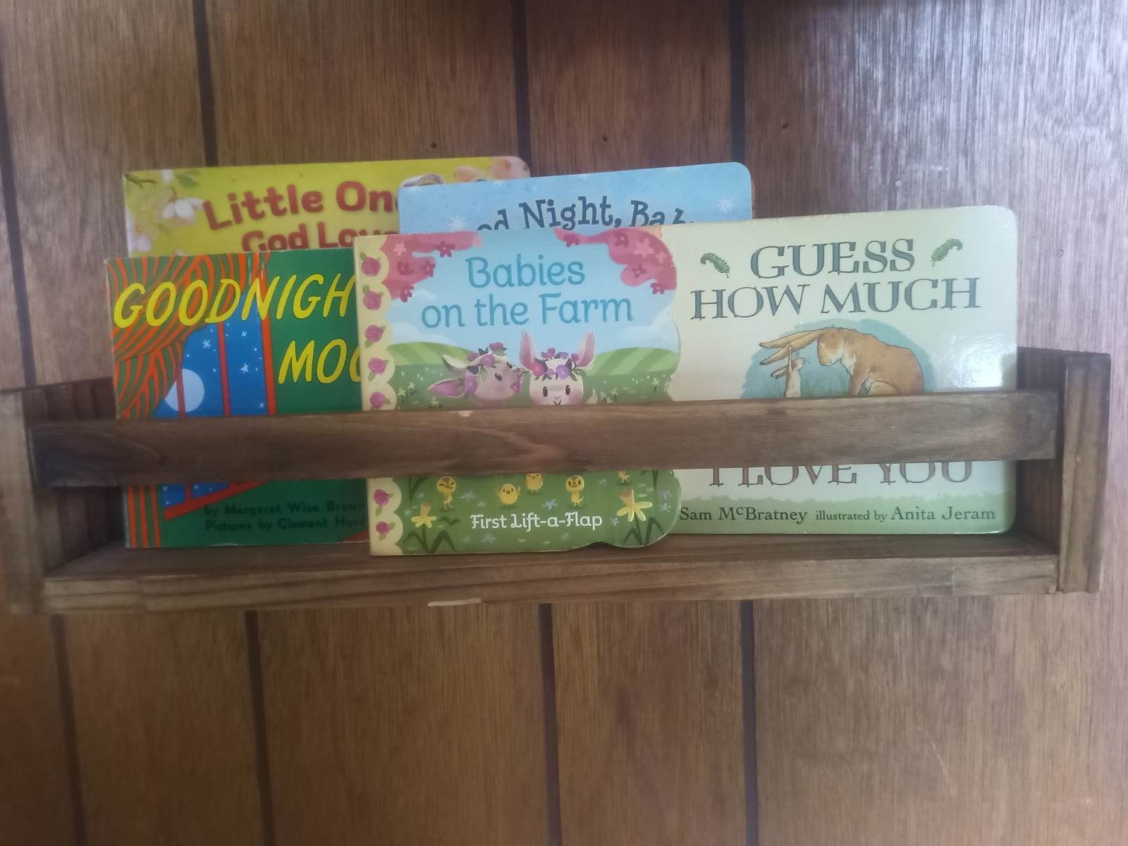 Baby books on a shelf